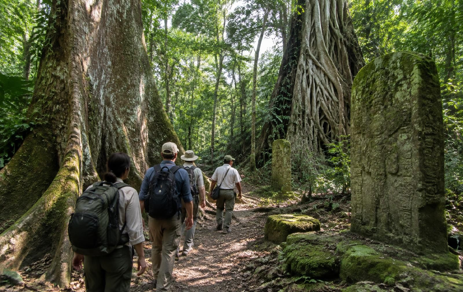 Calakmul Biosphere Reserve · jungle trails among Maya stelae
