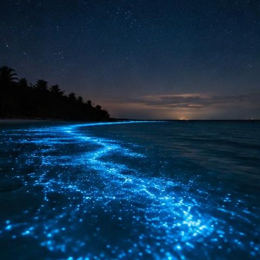 Watch the sea glow with bioluminescence.