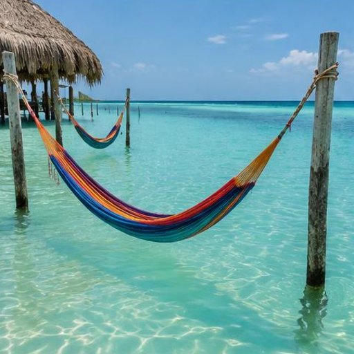 Hammocks over shallow water · Holbox at its slowest