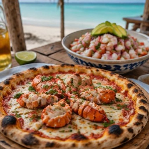 Taste lobster pizza and fresh ceviche.