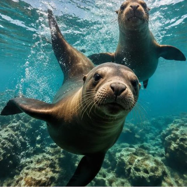Sea-lion colony with naturalists