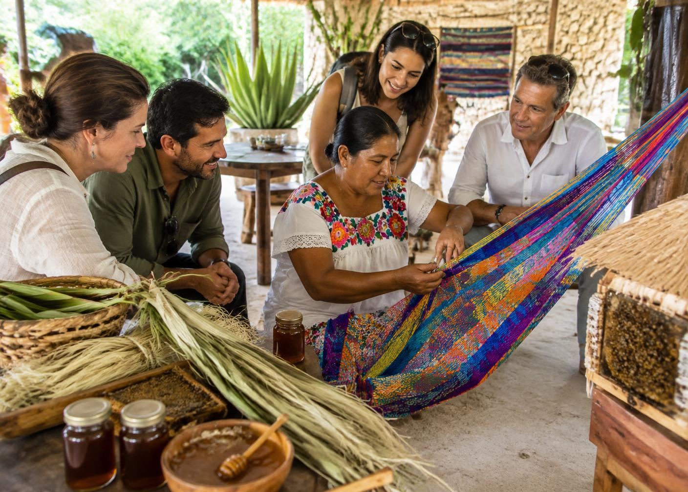A Maya hammock artisan sharing her craft near Mérida