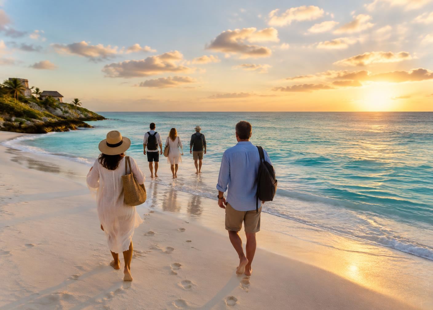 Travelers enjoying a final Caribbean morning before departure