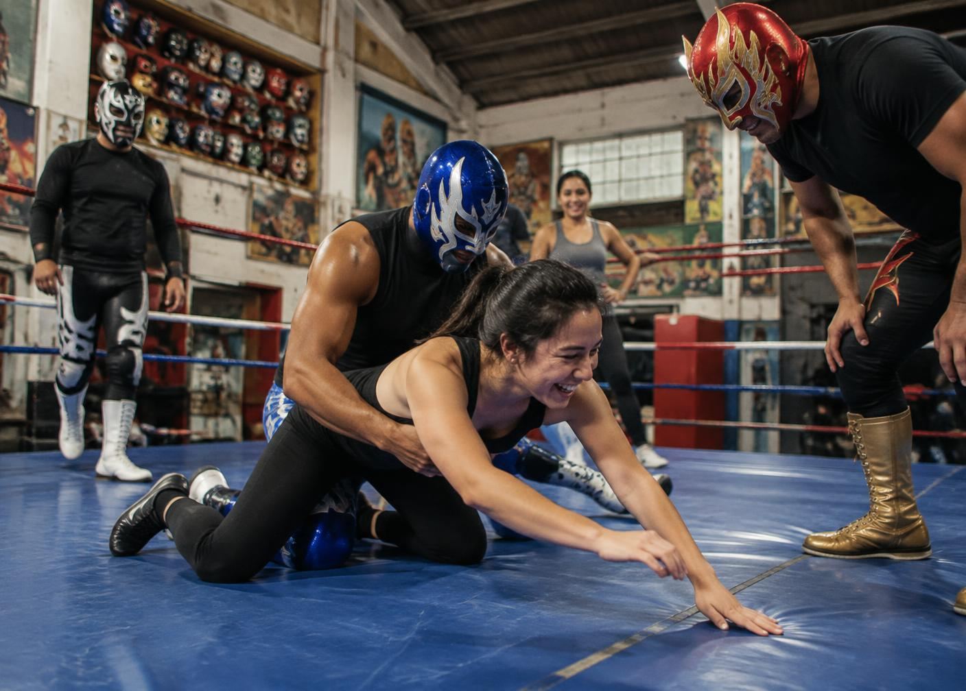 Travelers training with professional luchadores in Mexico City