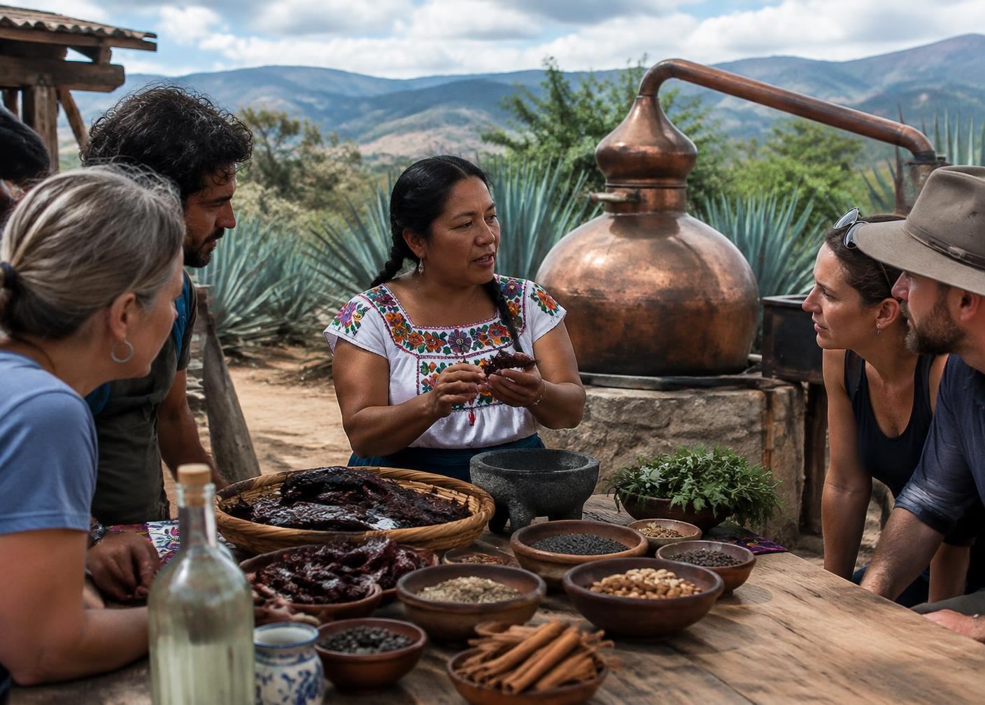 A woman-led mezcal experience with travelers in Oaxaca